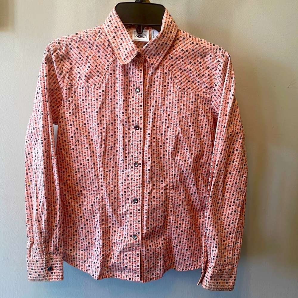 Cruel Girl size 10 long sleeve snap button peach arrow shirt